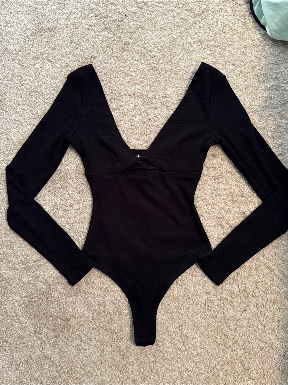 Lulu's Black Ribbed Long Sleeve Bodysuit